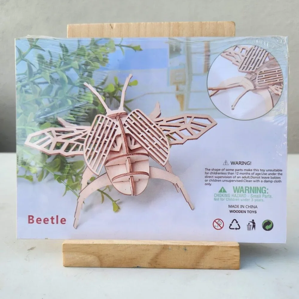 NEW 3D Wooden Beetle Puzzle Insect Animal Model Kit STEM Crafts DIY Brain Teaser